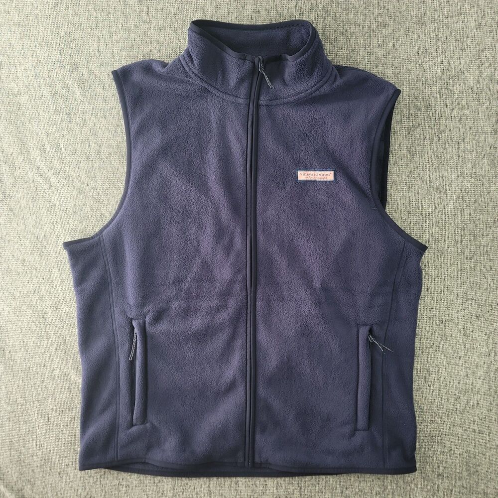 Vineyard Vines Mens Large Blue Mountain Sweater Fleece Full Zip Outerwear Vest L